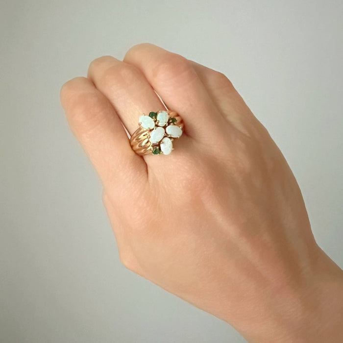 14K Yellow Gold Opal and Emerald Vintage Ring