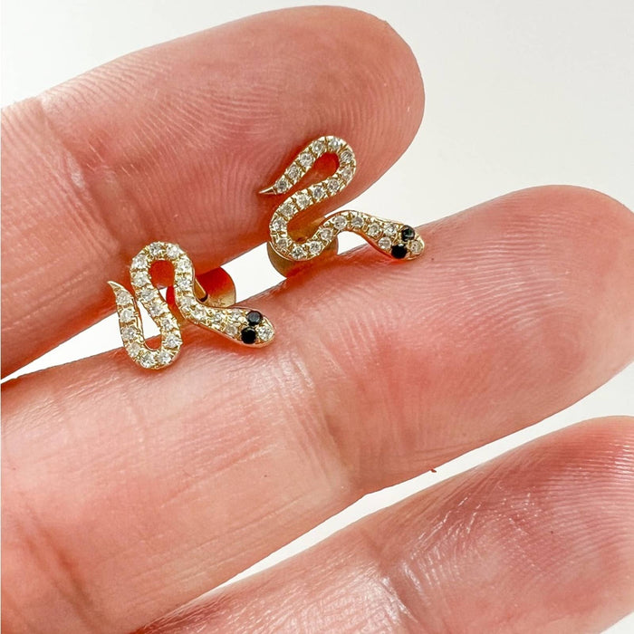 Diamond Snake Stud Earrings 14K Yellow Gold