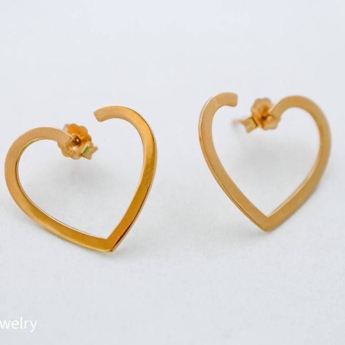 14k Yellow Gold Heart Hoop Earrings