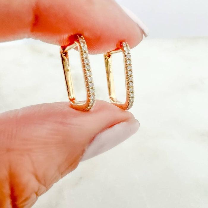 14k Gold Paperclip Diamond Hoop Earrings