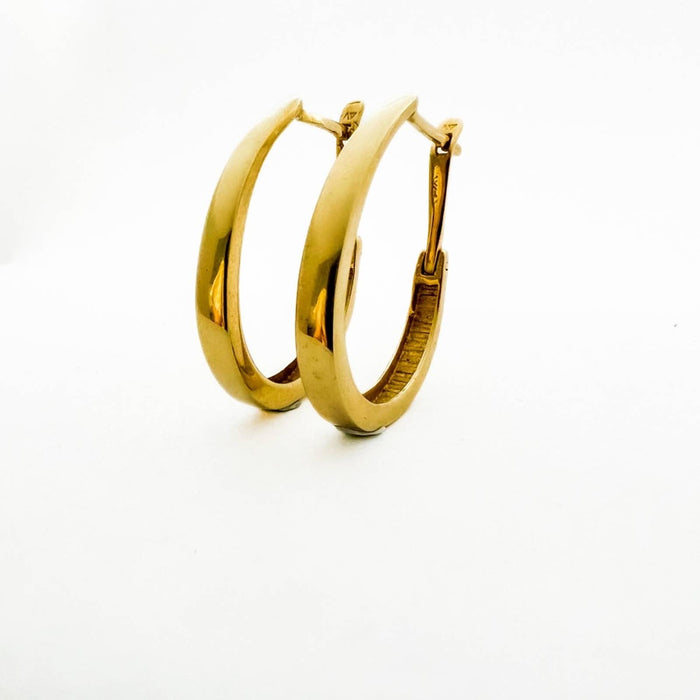 Vintage 14K Yellow Gold Polished Omega Back Square Oval Hoop Earrings