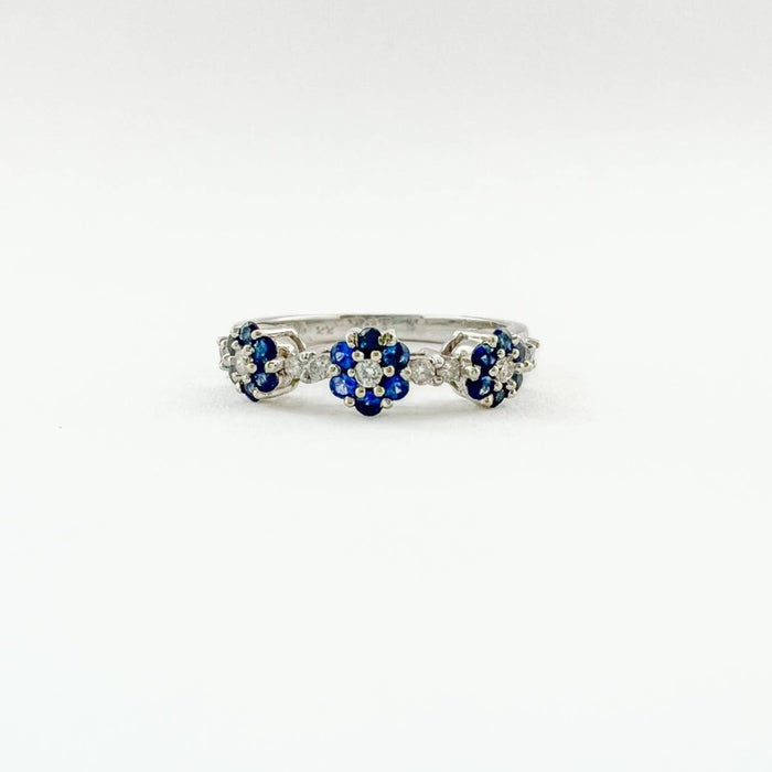 14K White Gold Sapphire and Diamond Flower Anniversary  Band Ring