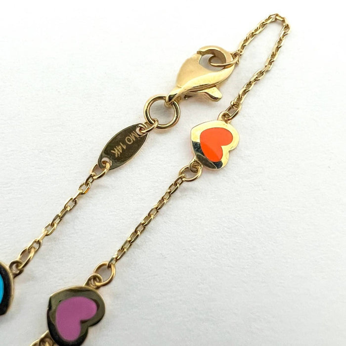 Enamel Heart Station Bracelet 14K Yellow Gold