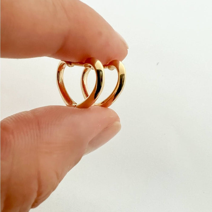 14k Yellow Gold Open Heart Huggies Hoop Earrings