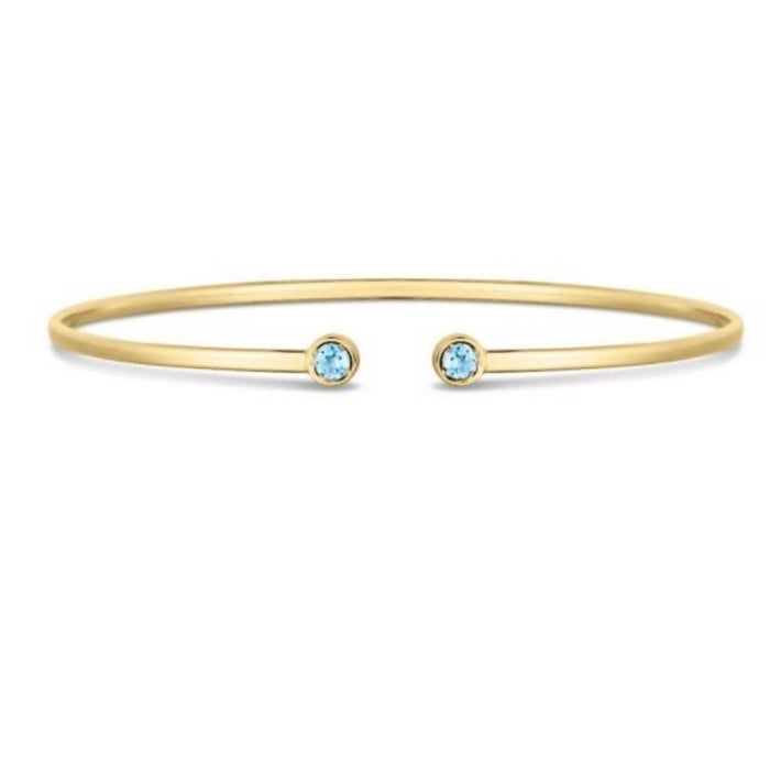 14K Yellow Gold Gemstone Open Cuff Bangle