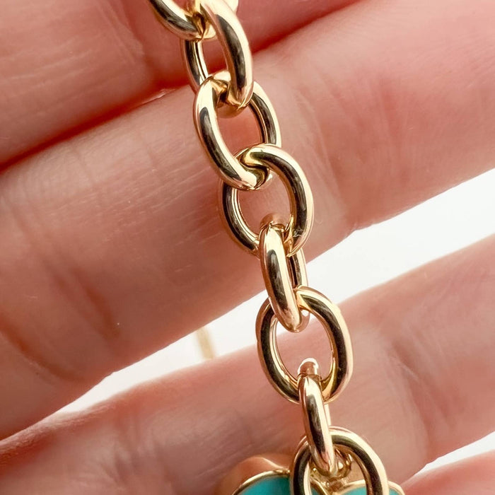 Rolo Link Bracelet with Enamel Heart Charm 14K Yellow