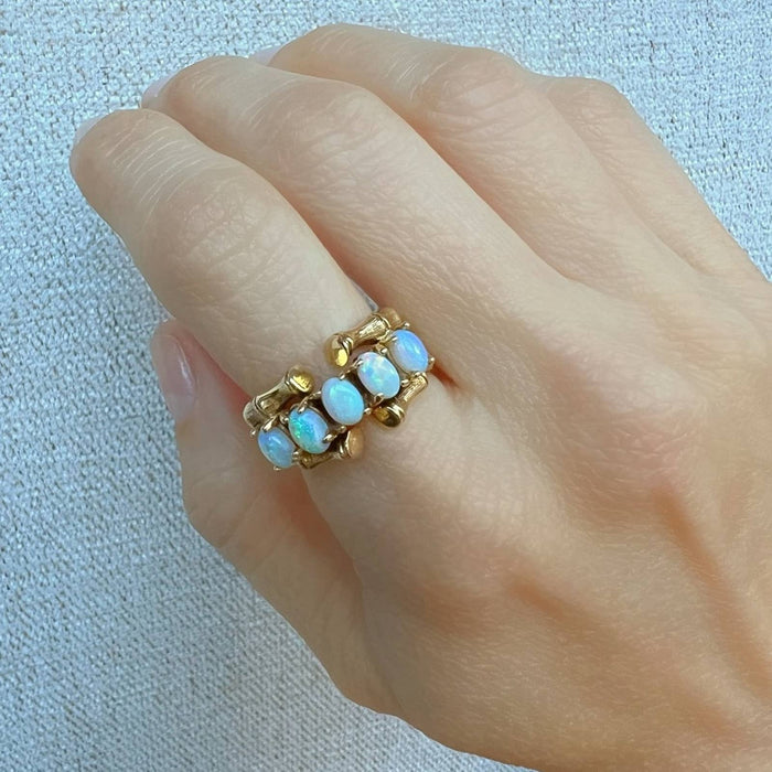 14K Yellow Gold Opal Bamboo Vintage Ring