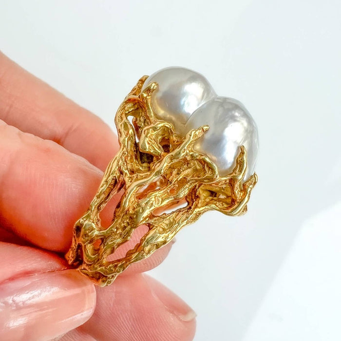 1970s Baroque South Sea Pearl 18K Yellow Gold Ring