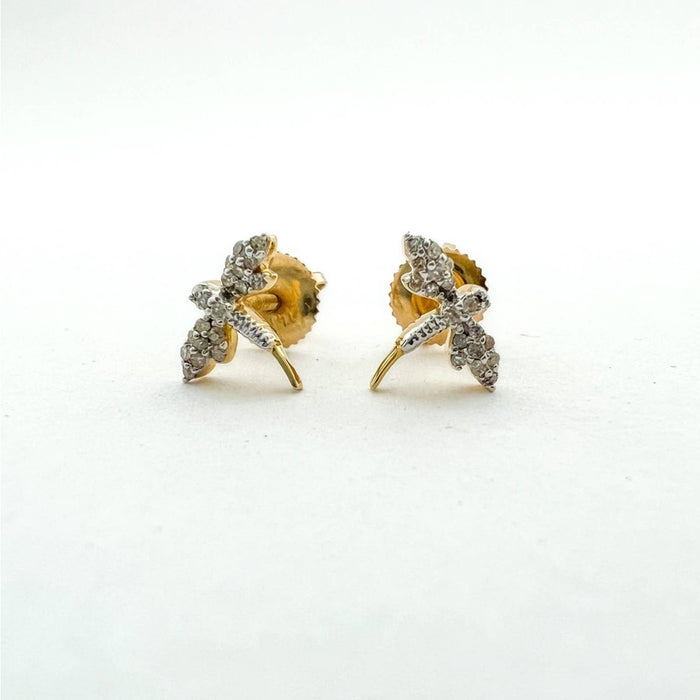 14K Yellow Gold Diamond Dragonfly Stud Earrings