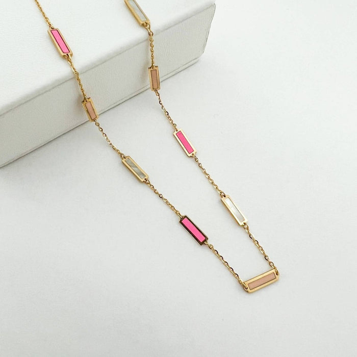 Inlay Alternate Color Bar Necklace 14K Yellow Gold