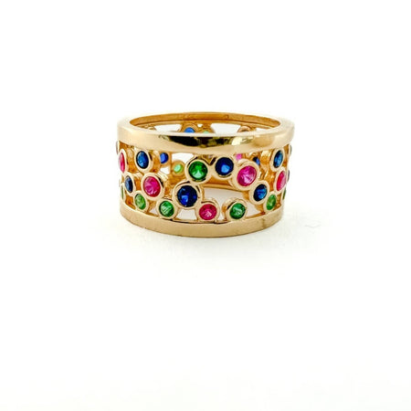 Multi Color Eternity Thick Band 14K Yellow Gold