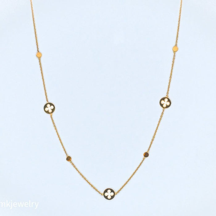 Open Clover Station Necklace 14K Yellow Gold