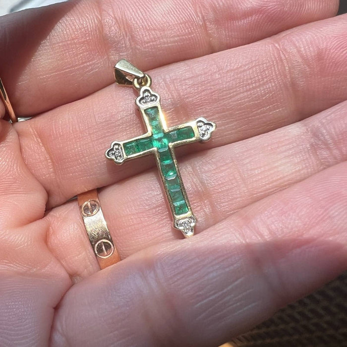 vintage Emerald Diamond cross