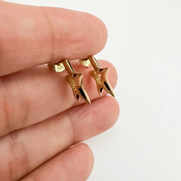 Black Enamel 14K Yellow Gold Star Hoop Earrings Earrings