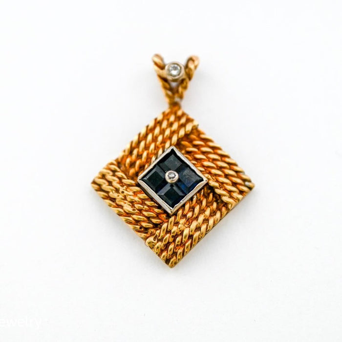 Antique Sapphire and Diamond Pendant 14K Yellow Gold