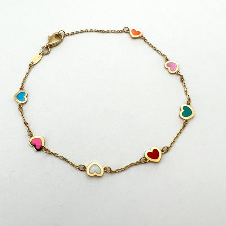 Enamel Heart Station Bracelet 14K Yellow Gold