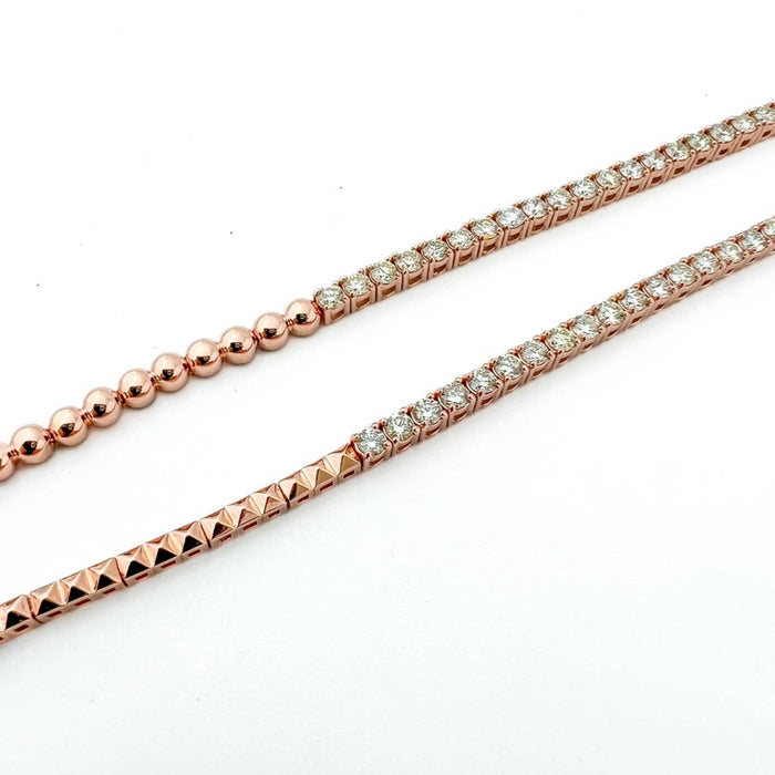 Gold Bead And Diamond Tennis Bracelet 14K Rose Gold