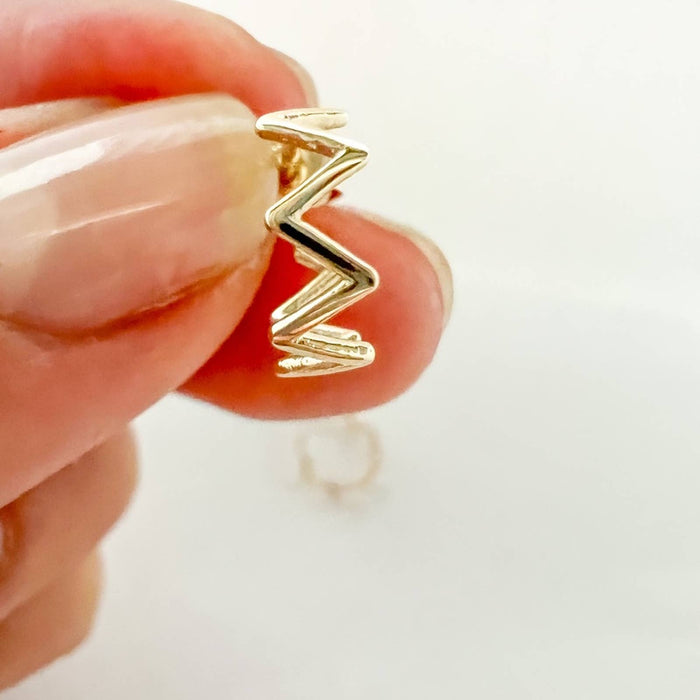 14k Yellow Gold zigzag Mini hoops earrings