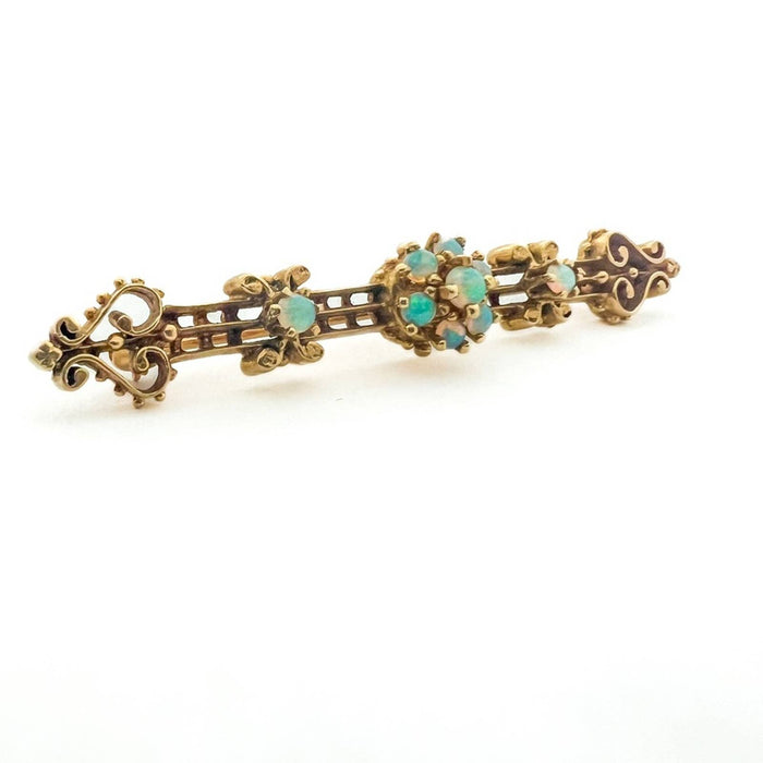 Antique Victorian Opal Bar Brooch Pin 14K Yellow Gold