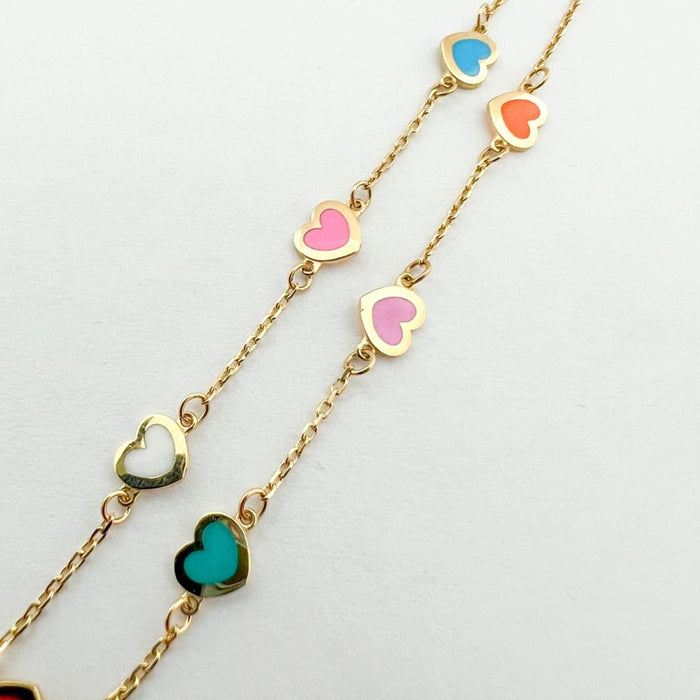 Enamel Heart Station Bracelet 14K Yellow Gold