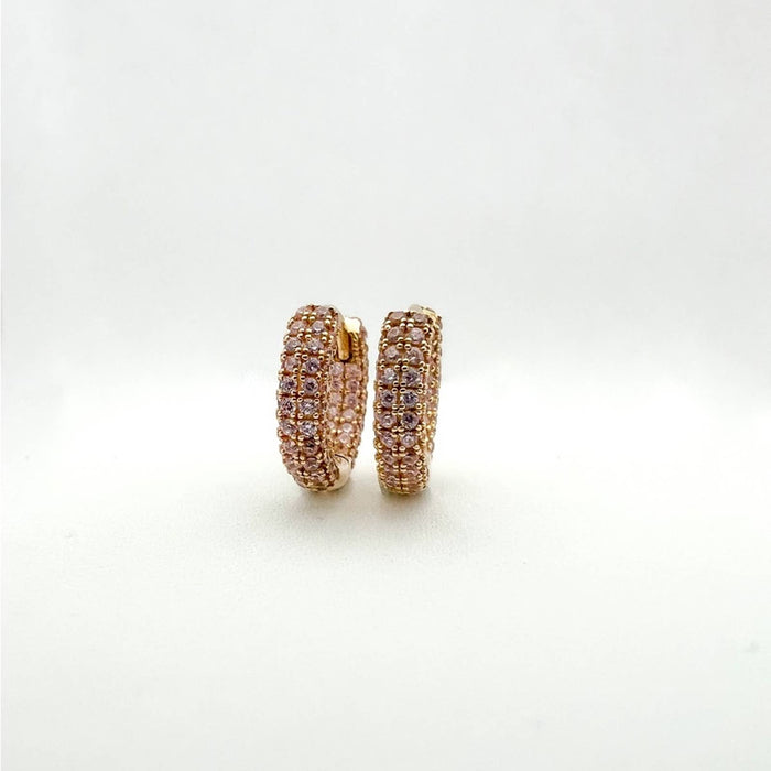 14K Yellow Gold Pink Huggies Earrings