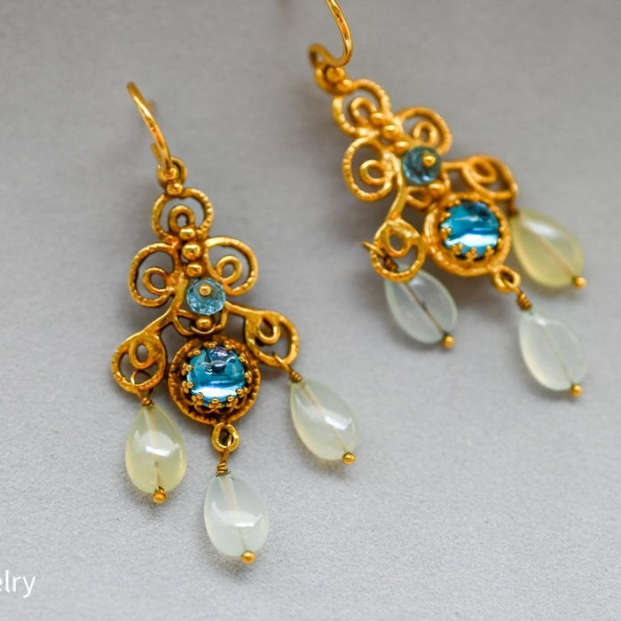 Becky Kelso 18K Yellow Gold Topaz Cabochon Chandelier Earrings