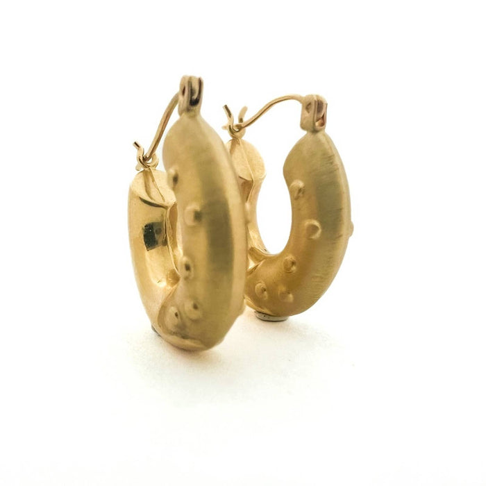 Vintage Matted Puffed Hoops Earrings 14K Yellow Gold