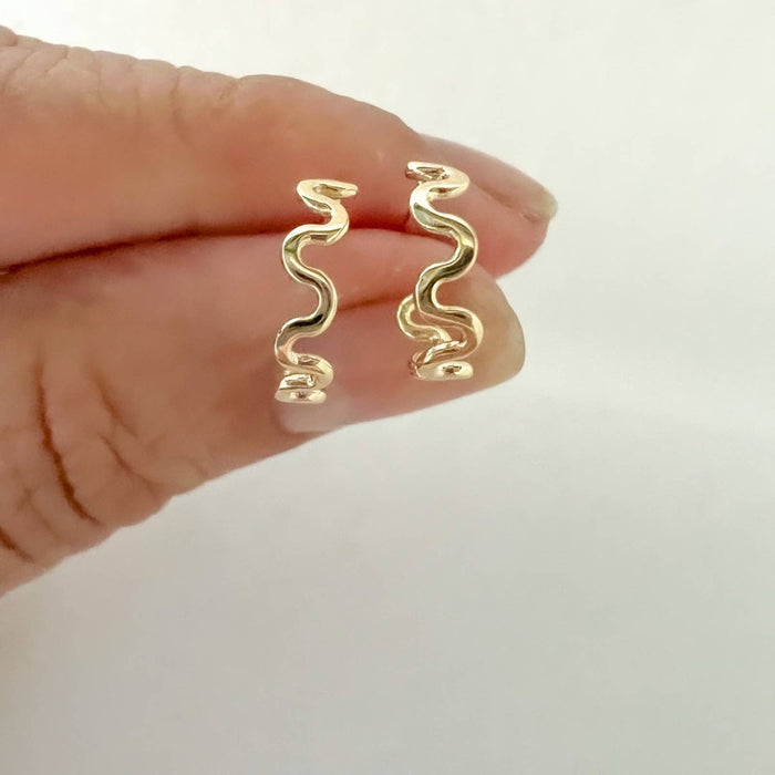 14k Yellow Gold zigzag Mini hoops earrings