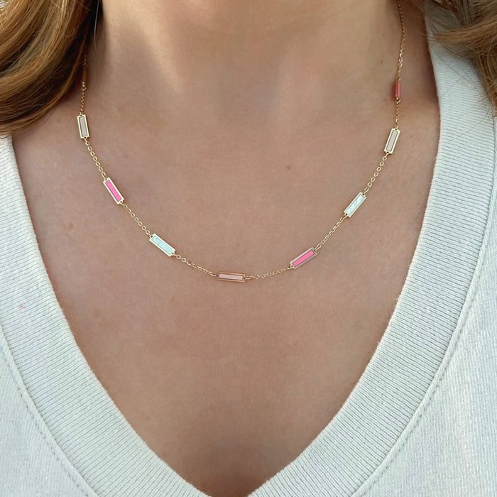 Inlay Alternate Color Bar Necklace 14K Yellow Gold