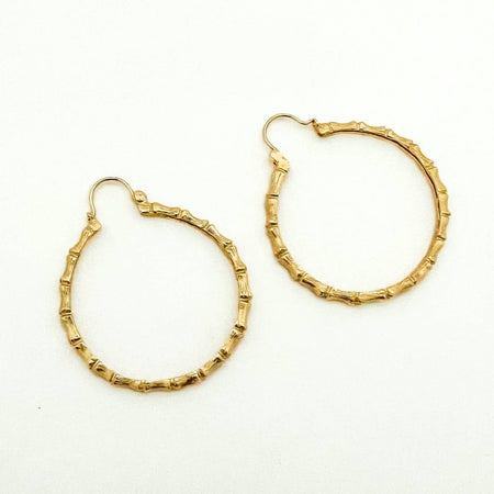 18k Yellow Gold Bamboo Hoop Earrings