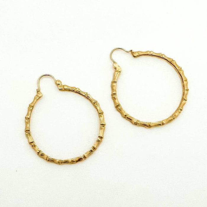 18k Yellow Gold Bamboo Hoop Earrings