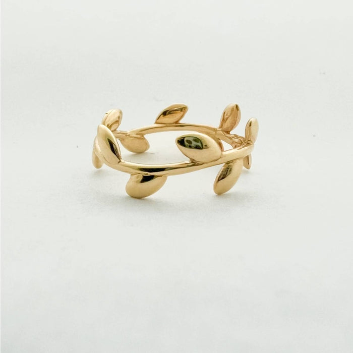 14K Yellow Gold Olive Leaf Band Ring