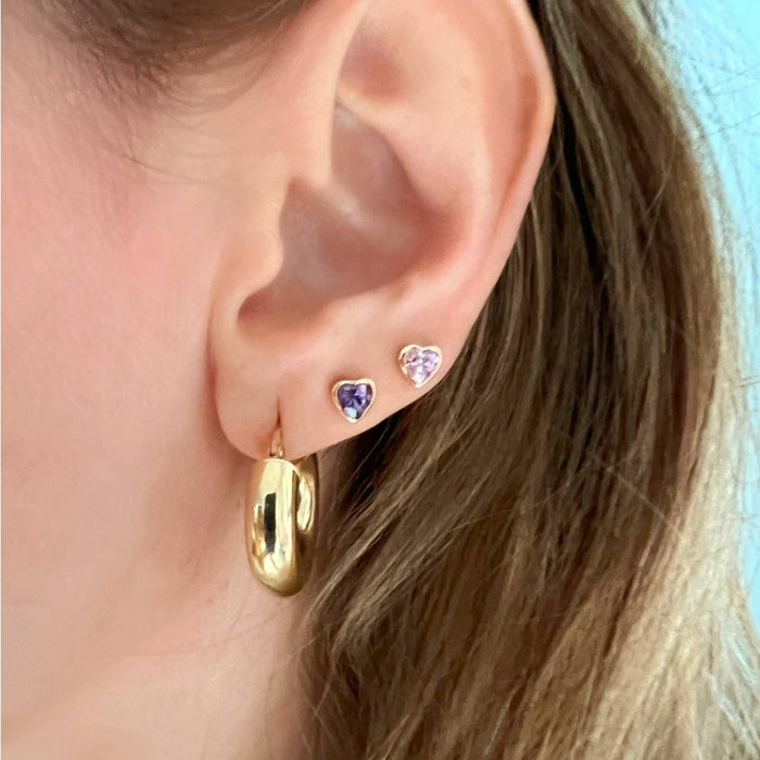 Purple Topaz Heart Stud Earrings 14K Yellow Gold