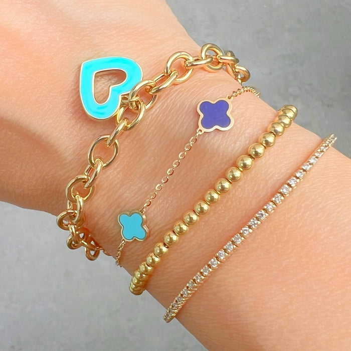 Rolo Link Bracelet with Enamel Heart Charm 14K Yellow