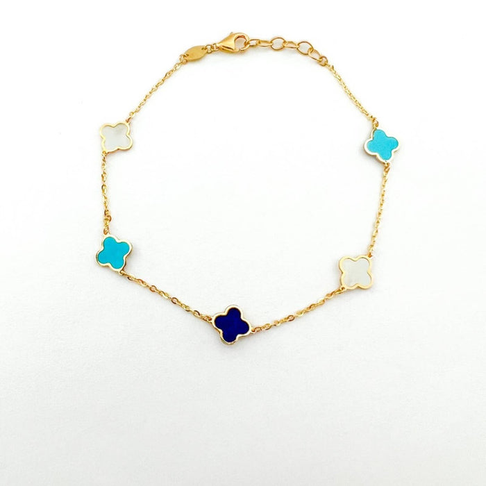 14K Yellow Gold Turquoise Clover Bracelet