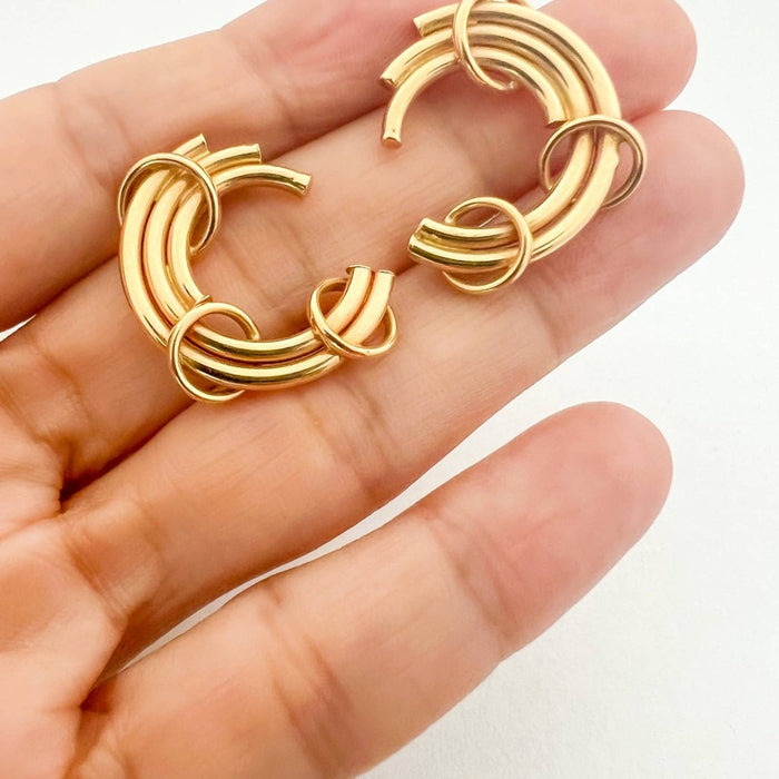 Vintage 14K Yellow Gold C Shaped Statement Earrings