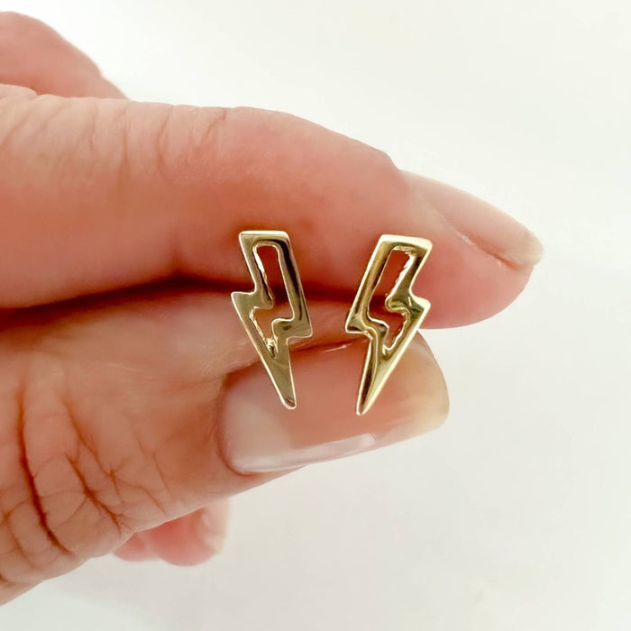 Lighting Bolt Stud Earrings 14K Yellow Gold