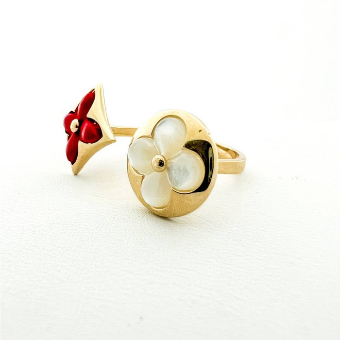 Double Flower Open Ring 14K Yellow Gold