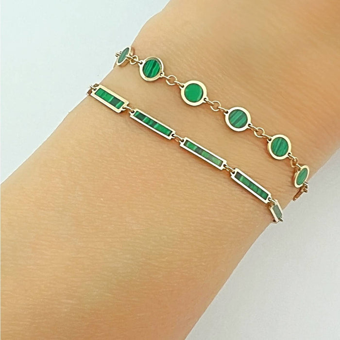 14K Yellow Gold Inlay Malachite Disc Bracelet