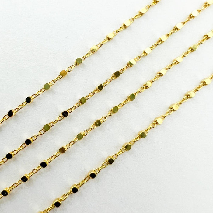 14k Yellow Gold Solid Square Bead Chain Necklace