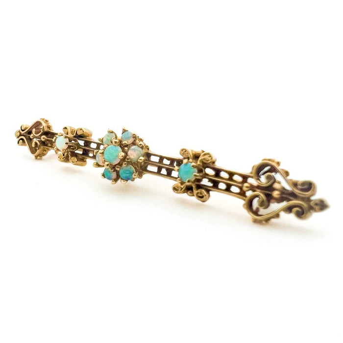 Antique Victorian Opal Bar Brooch Pin 14K Yellow Gold