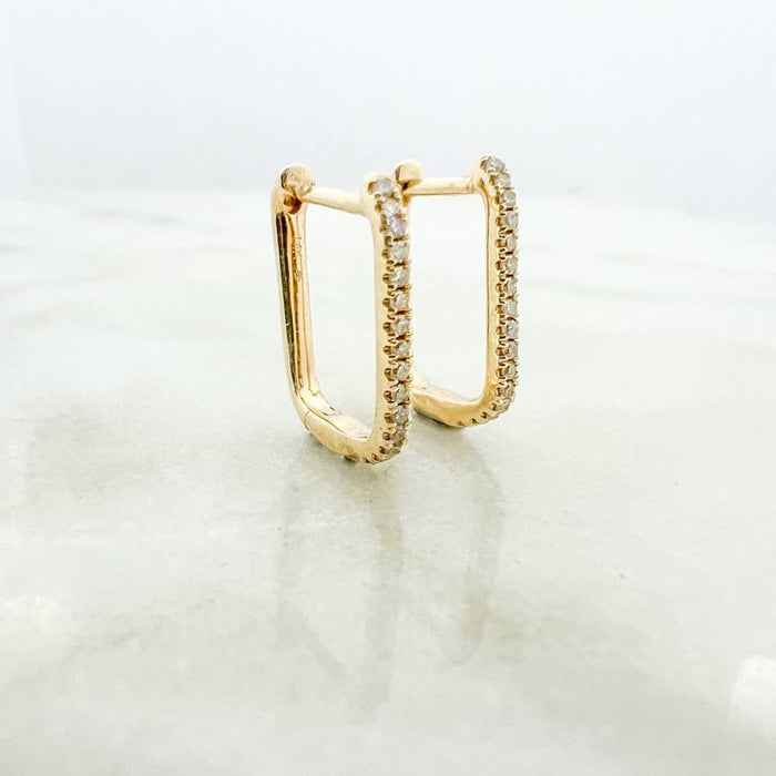 14k Gold Paperclip Diamond Hoop Earrings