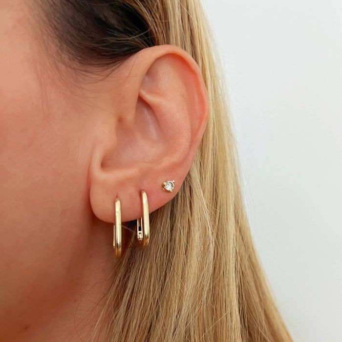 Paper Clip Huggie Hoops Earrings 14K Yellow Gold