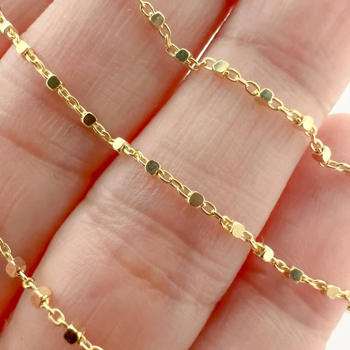 14k Yellow Gold Solid Square Bead Chain Necklace