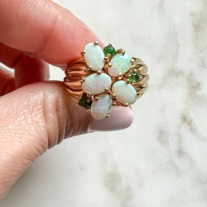 14K Yellow Gold Opal and Emerald Vintage Ring