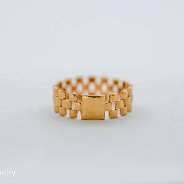 Panther Link 14k Yellow Gold Band Ring