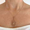 14K Rose Gold Diamond Flower Lace Pendant Necklace