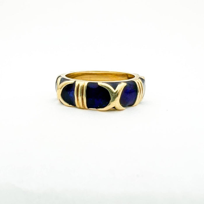 Hidalgo 14k Yellow Gold Blue Enamel Ring