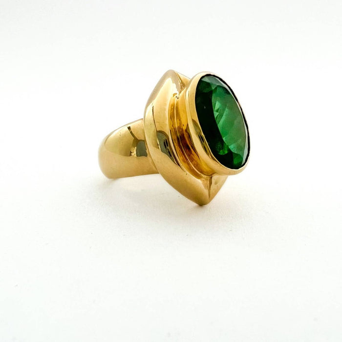 14K Yellow Gold Green Tourmaline Vintage Ring