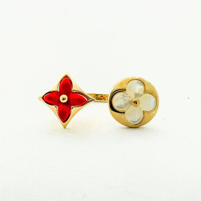 Double Flower Open Ring 14K Yellow Gold